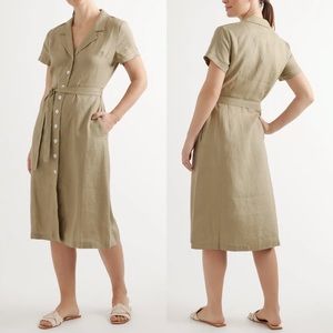 Quince 100% European Linen Button Front Dress in Washed Olive Size Small BNWT